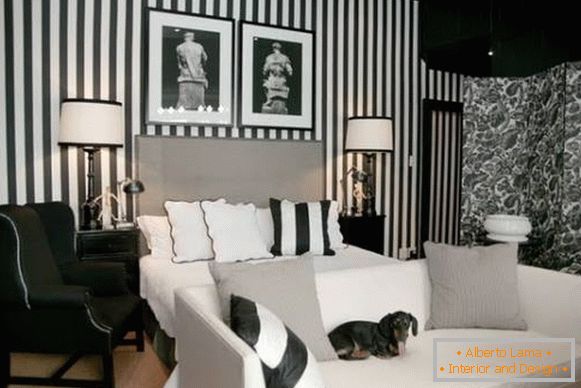 Crno-bijeli dekor i pozadina za spavaću sobu