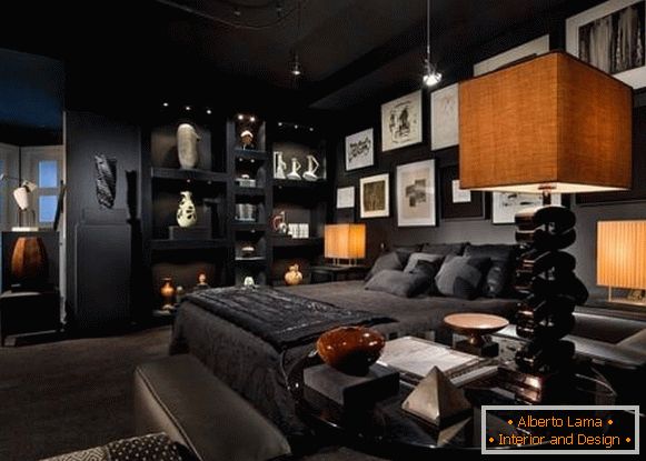 Modna spavaća soba u crnoj boji
