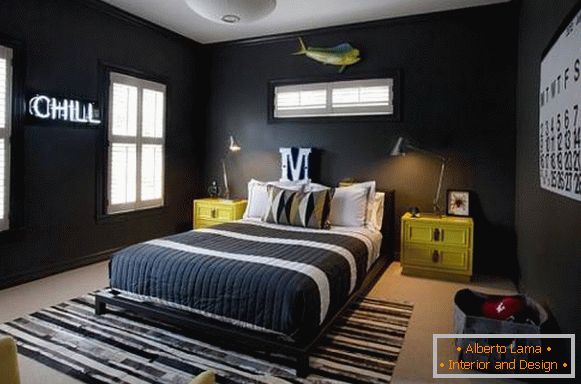 Crna tapeta za spavaću sobu u modernom stilu