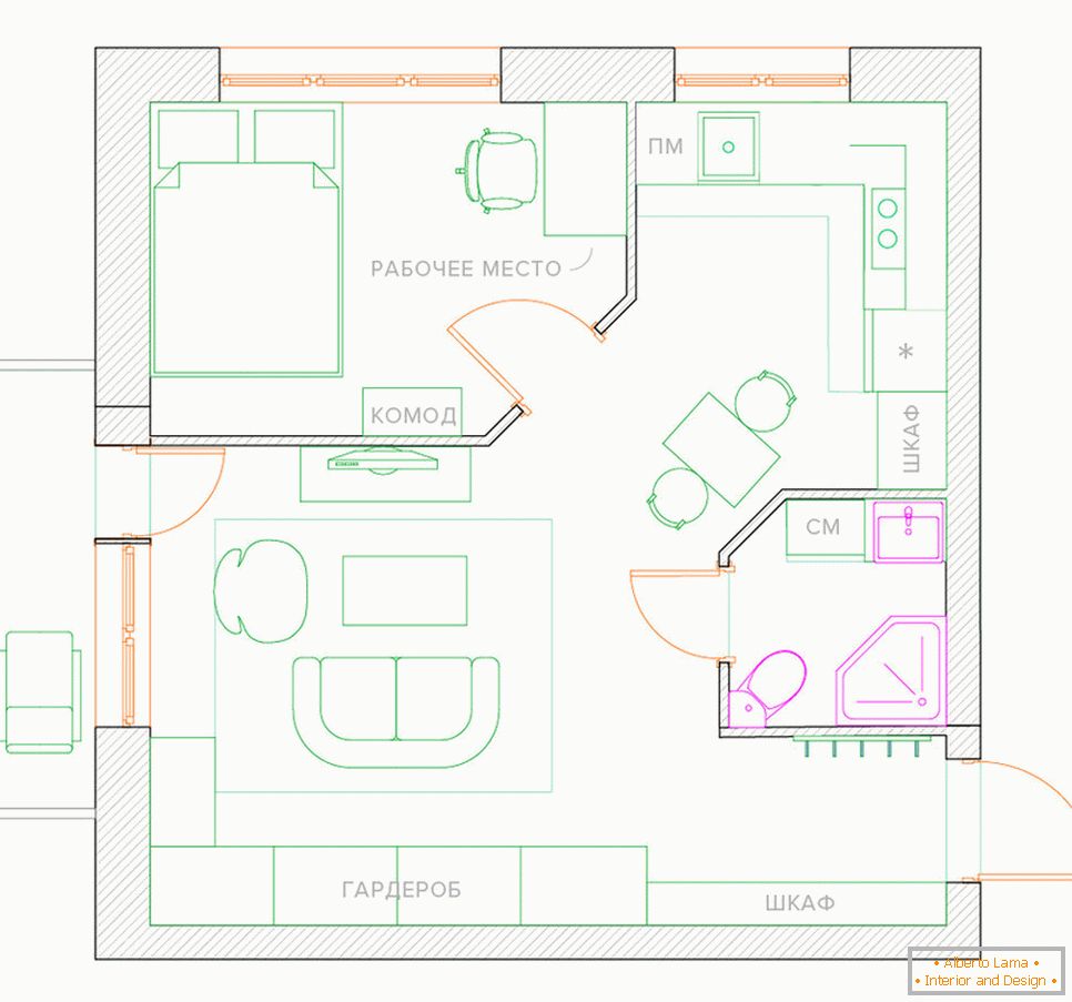 Pregradnja jednosobnog stana u apartmanu s spavaćom sobom