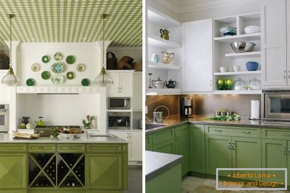 Bijela zelena kuhinja - dizajn fotografija u unutrašnjosti