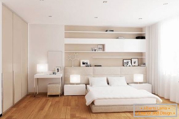 Moderni dizajn bijele spavaće sobe s toplim podom
