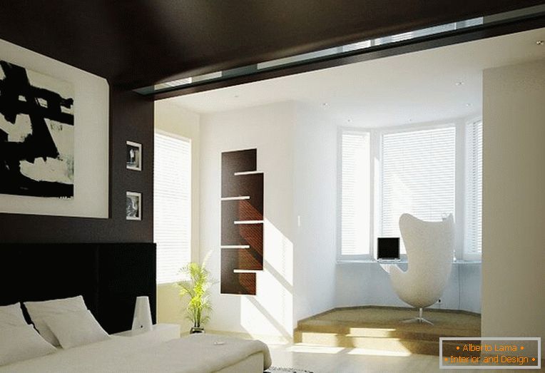Ugodna spavaća soba s crnim stropom i zidovima