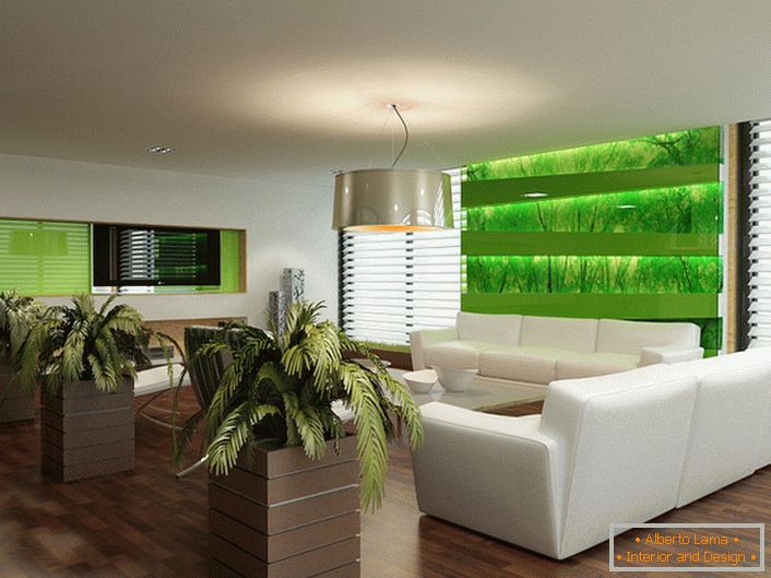 Ekološki stil u unutrašnjosti dnevne sobe pomaže vlasnicima apartmana i njihovim gostima da pobjegnu od gradske buke.