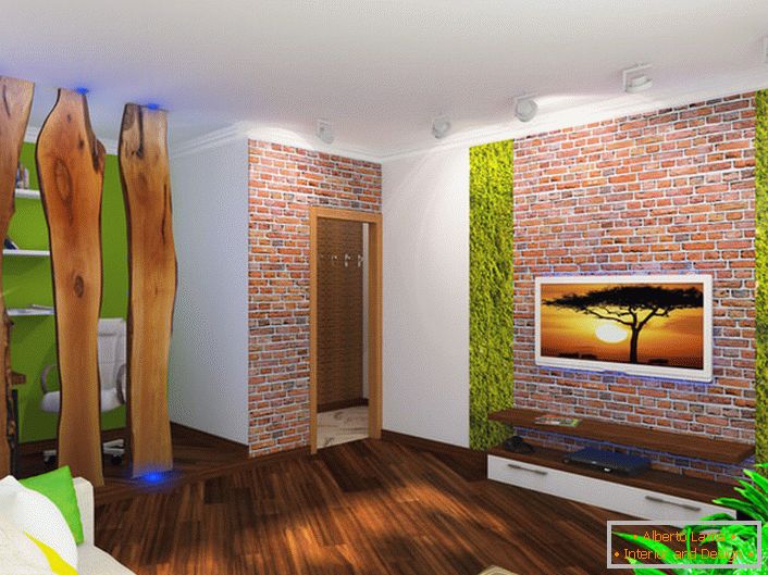 Zidanje je pogodno kombinirano s drvenim ukrasom dnevne sobe.