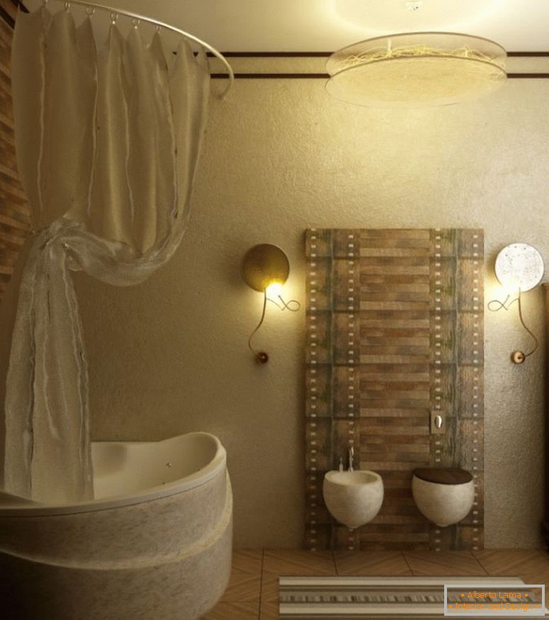 kupaonica-ideje-s-poda pločica-i-jedinstvena-kade-oblik-i-zavjesa-i-mounted-WC-i-zid-lampe-i-skladištenje-ormar-i-privjesak svjetiljke-zadivljujuće-small kupatilo-design-planovi-840x949