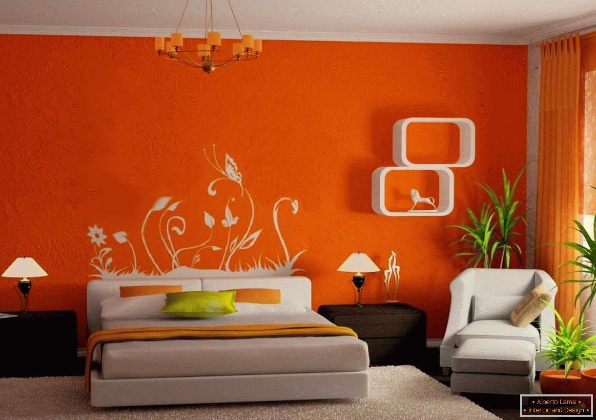 Narančaste zidine u spavaćoj sobi