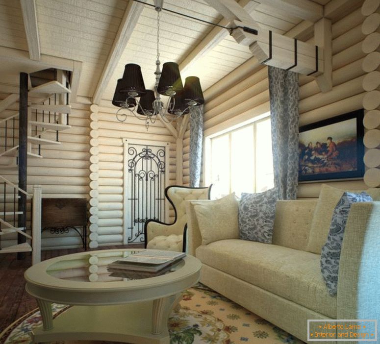 Dizajn interijera u drvenoj kući dom brus