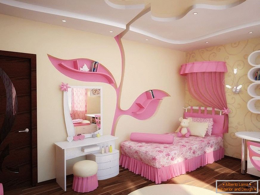 Žuta ružičasta spavaća soba za djevojku