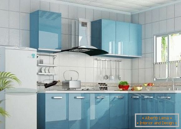 Kuhinja dizajna u privatnoj kući - fotografija u plavoj boji