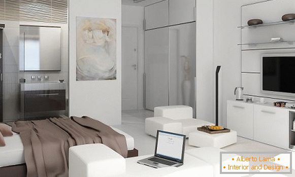 Dizajn studio apartman 25 m2 u bijeloj boji i svijetlim bojama