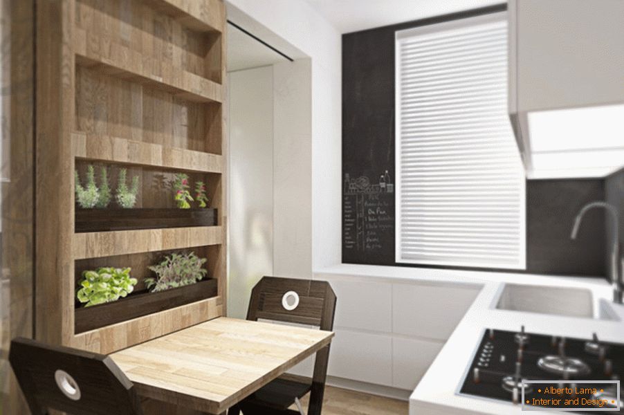 Transformator za dizajn apartmana: stalak s biljkama u kuhinji