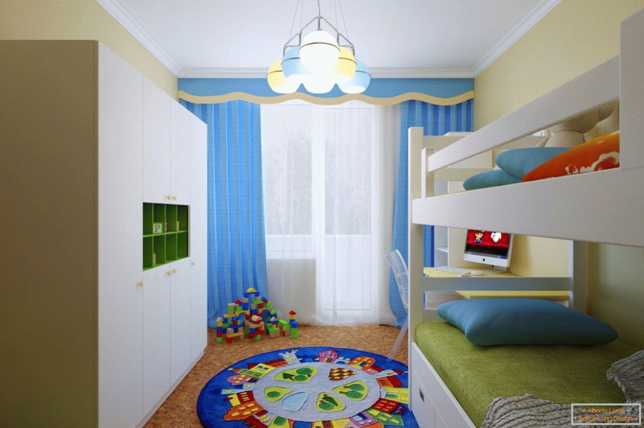 Plave zavjese u sobi za dječaka