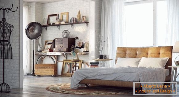 Vintage spavaća soba s kožnim krevetom