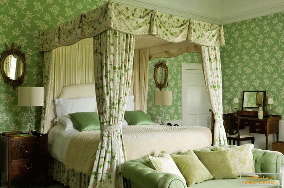 Interijer spavaće sobe u zelenim bojama