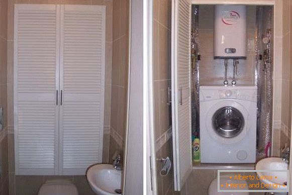 Dizajn WC-a s perilicom za rublje - foto ormara iznad WC-a