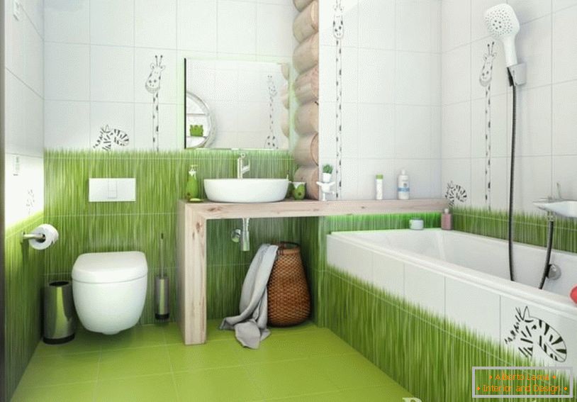 Žirače i travu na zidovima kupaonice