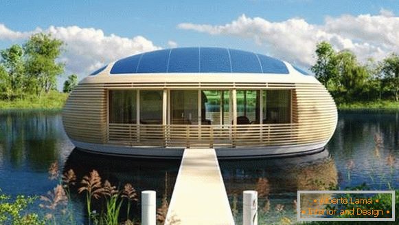Mala kuća u stilu visoke tehnologije na vodi