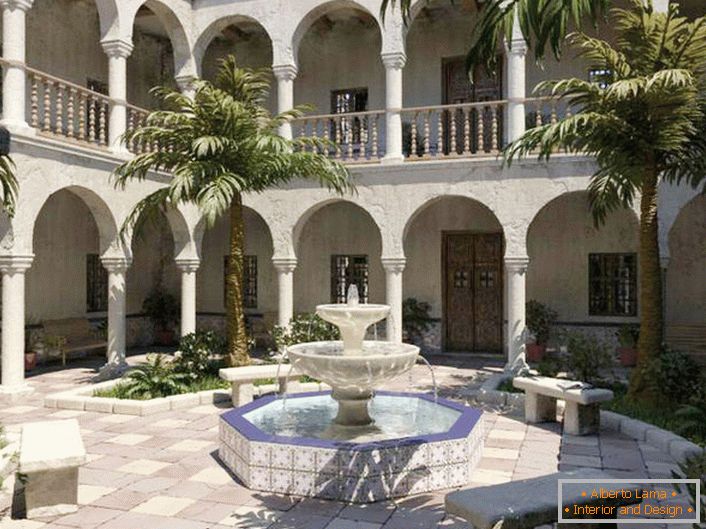Najbolji ukras za dvorište u mediteranskom stilu je fontana. Elegantna, višeslojna fontana malih dimenzija u rekreacijskom području.