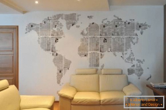 Svjetska karta na zidu s vlastitim rukama