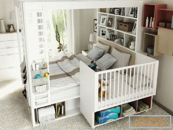moderna spavaća soba s dodatnim dječjim krevetom