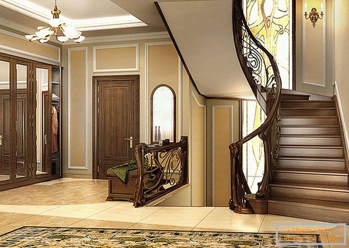 Elegantna kombinacija glatkih linija i toplina prirodnog drva glavna je značajka suvremenog stila. Stubište i unutrašnjost kuće izgledaju poput jednog. 