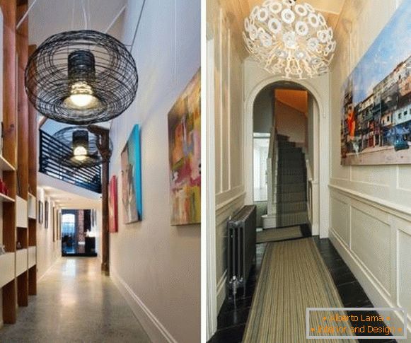 Dekor i svjetiljke u uskom hodniku - unutarnja fotografija