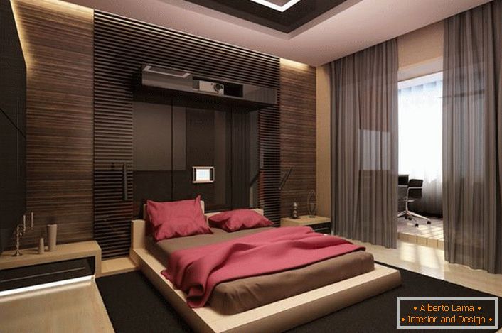 Prostrana spavaća soba u stilu minimalizma. Odvažna odluka o dizajnu.