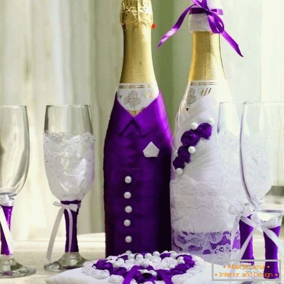 Dekoracija boca šampanjca za vjenčanje - mladenka i mladoženja