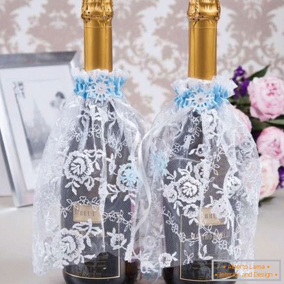 Kako ukrasiti vjenčanu bocu šampanjca - ideje s vlastitim rukama