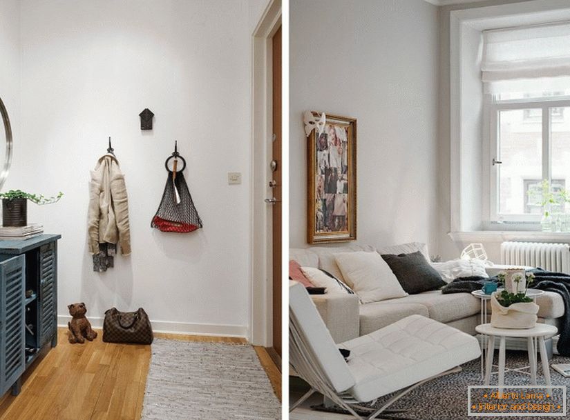 Ulazni i dnevni boravak studio apartmani u skandinavskom stilu