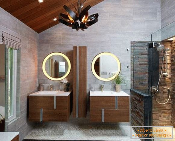 Prekrasne kupaonice - fotografije drva i kamena ukras