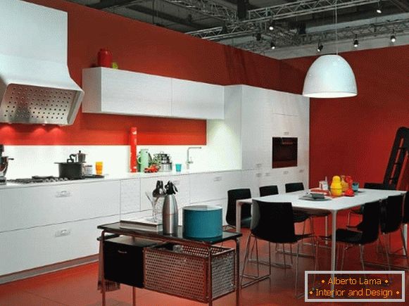 Dizajn crvene bijele kuhinjske fotografije 23