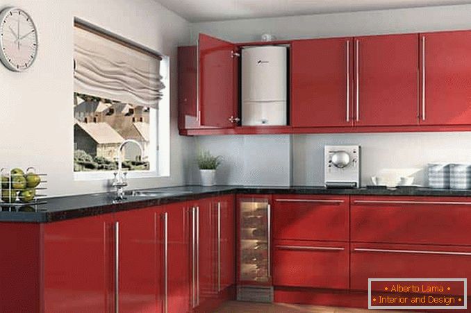 Crvena kuhinja s bojlerom