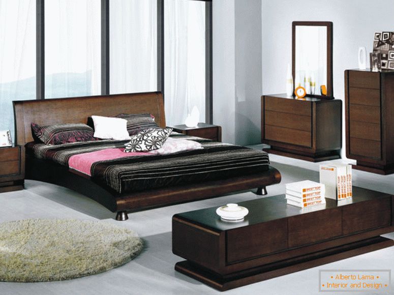 jednostavan i prostrana spavaća soba-dekoracija-sa-smeđe-drveni-namještaj-kao-ispraznost-i-gaće-suvremena-u-jednostavna-boja