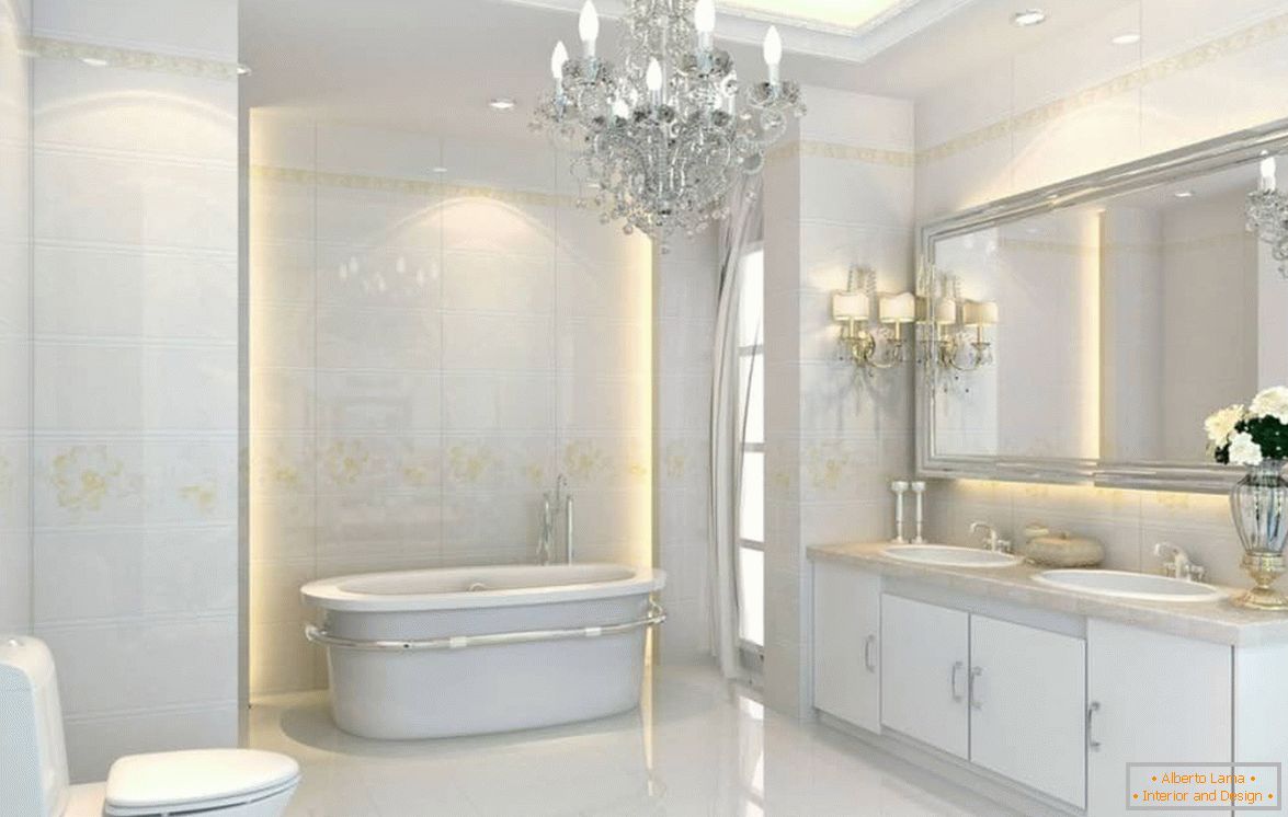 Dizajn kupaonice u bijelom stilu u neoklasičnom stilu