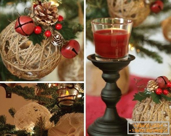 Božićne kuglice od niti - fotografija ručno izrađenih članaka