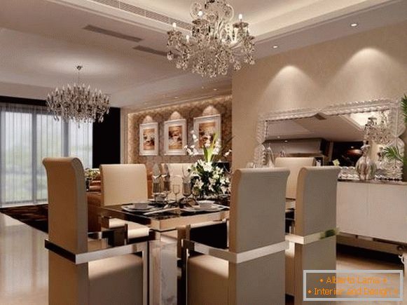 Luksuzni dizajn interijera i kromirani stol za jelo