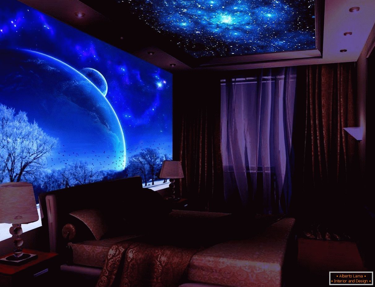 Pozadinsko svjetlo u spavaćoj sobi u stilu galaksije