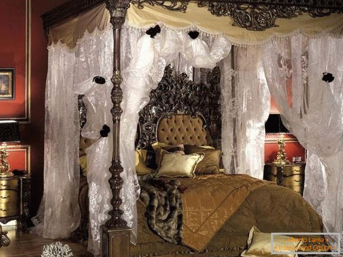 Pravilno oblikovanje barokne spavaće sobe u tamnim bojama.