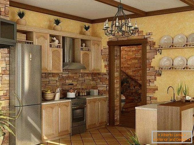 ukras zidova s ​​ukrasnim kamenom u kuhinji, slika 9