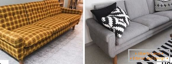 Izvlačenje tapeciranog namještaja - fotografija stare kauč prije i poslije