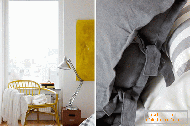 Žuta i siva u uređenju spavaće sobe