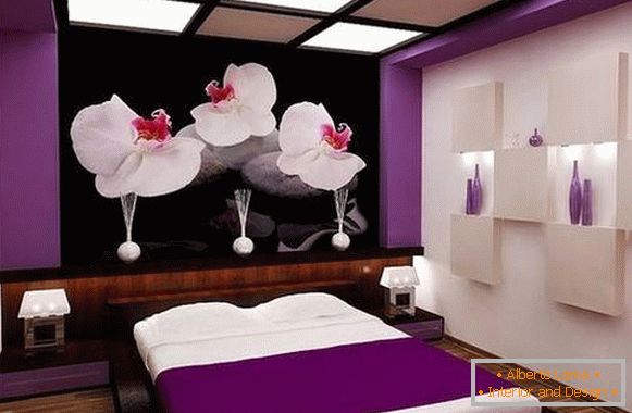 Svijetla ljubičasta boja i pozadina u dizajnu spavaće sobe