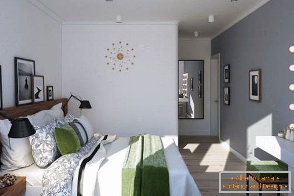 Dizajn spavaće sobe u dvosobnom stanu u skandinavskom stilu