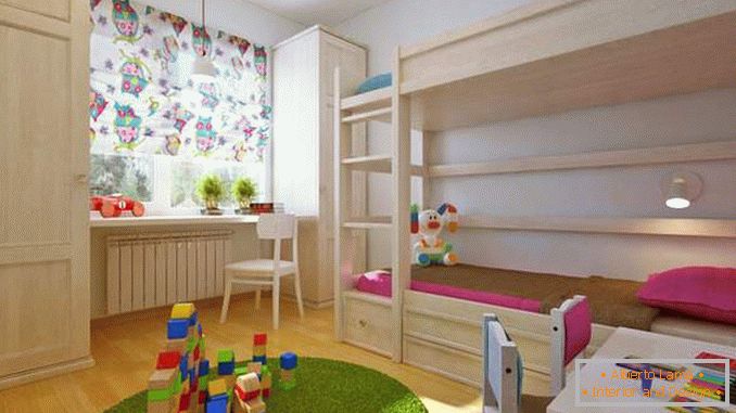 Dizajn dvosobnog stana s dječjom sobom za dvoje djece