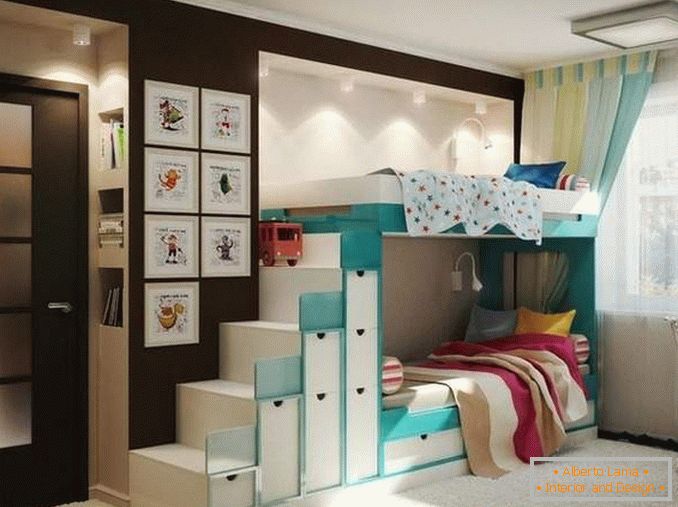 Dizajn dvosobnog stana za obitelj s dvoje djece - fotografija interijera djeteta