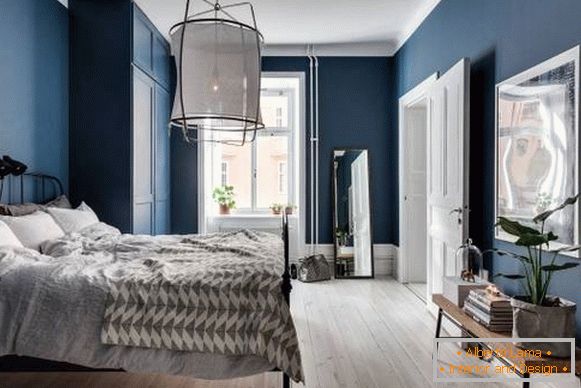 Fotografije spavaće sobe u modernom stilu i plavoj boji