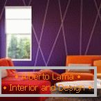 Kombinacija zidova lavande i narančaste sofe