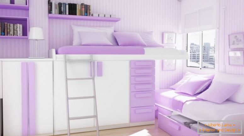 mala-bijelo-ljubičasto-moderne-minimalistički-nevjerojatna-teenage-sobe-dizajn minimalistički dizajn